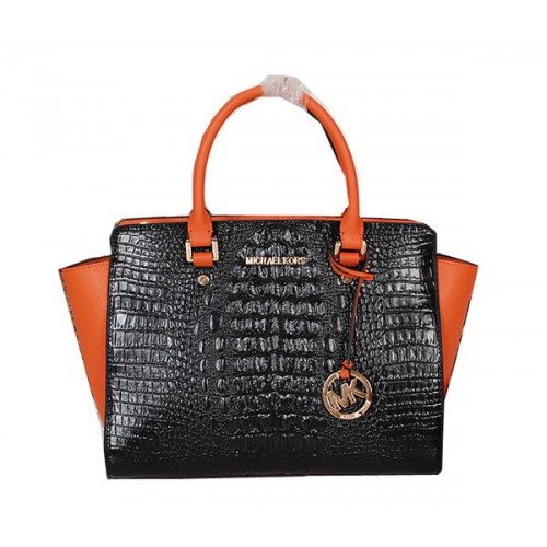 Michael Kors Selma Bag in Croco Leather MK0909 Black&Orange
