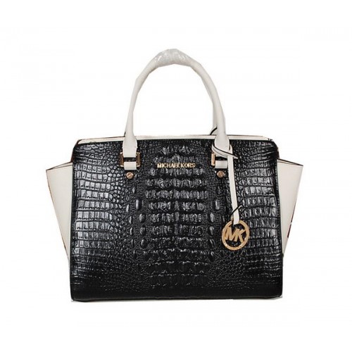 Michael Kors Selma Bag in Croco Leather MK0909 Black&White