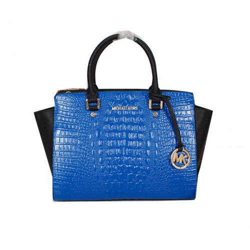 Michael Kors Selma Bag in Croco Leather MK0909 Blue&Black