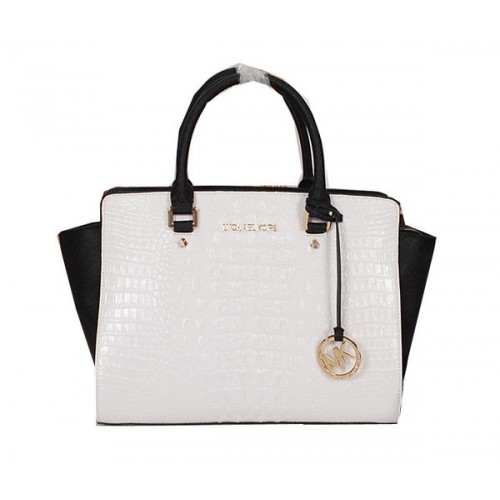 Michael Kors Selma Bag in Croco Leather MK0909 White&Black
