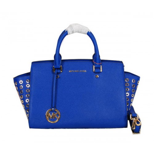 Michael Kors Selma Top-Zip Satchel Bag Original Leather MK8027 Blue