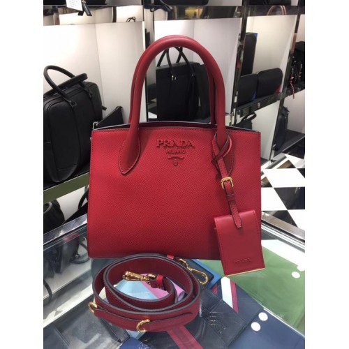 Prada Bibliotheque Handbag in Calf Leather 1BA156 red