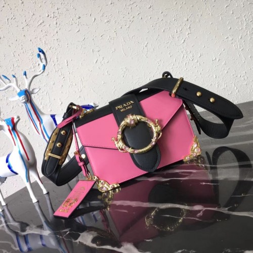 Prada Cahier Leather Shoulder Bag 1BD103 Rose