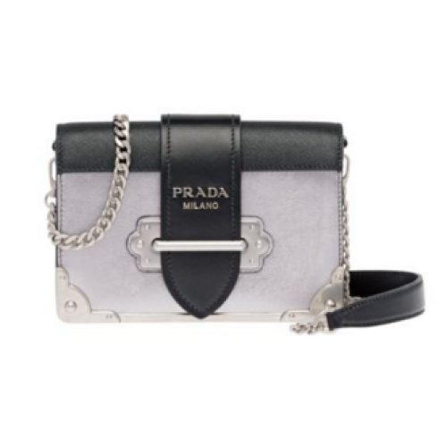 Prada Cahier calf leather bag 1BH018 Silver