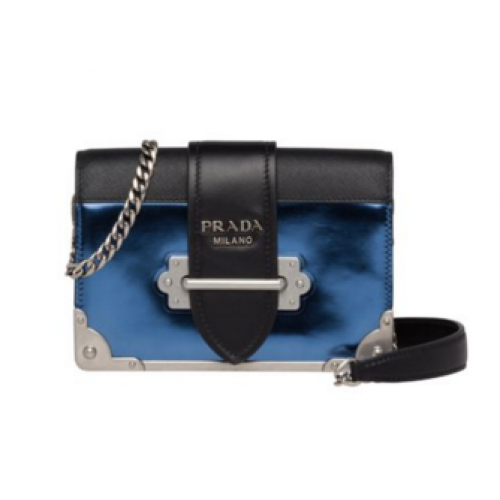 Prada Cahier calf leather bag 1BH018 blue