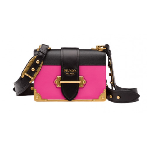 Prada Cahier leather bag 1BD045 rose&black