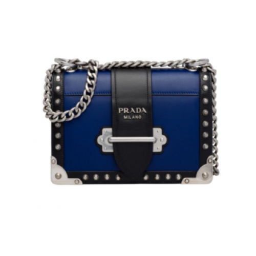 Prada Cahier studded leather bag 1BD045-1 blue&black