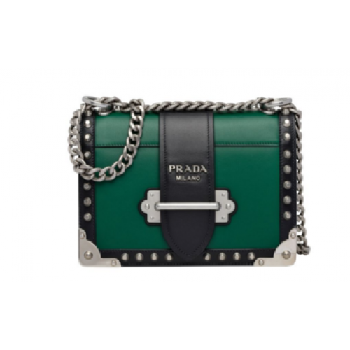 Prada Cahier studded leather bag 1BD045-1 green&black