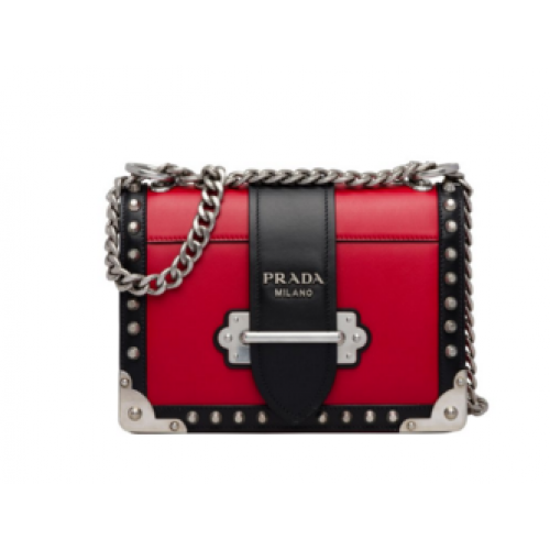 Prada Cahier studded leather bag 1BD045-1 red&black