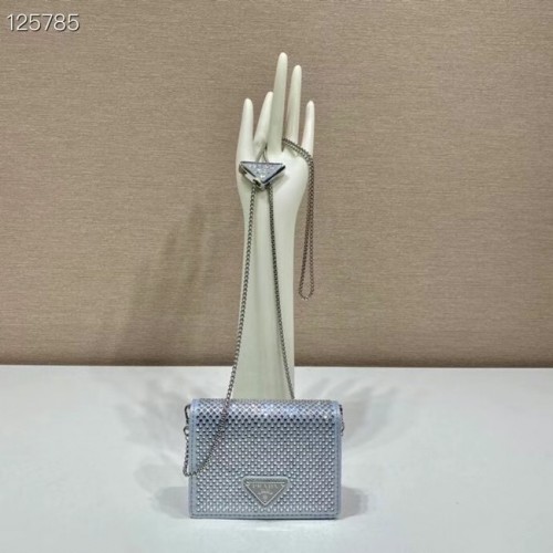 Prada Crystal-studded card holder with shoulder strap 1MR024 silver