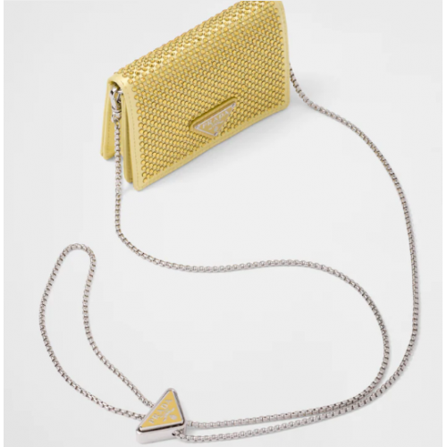 Prada Crystal-studded card holder with shoulder strap 1MR024 yellow