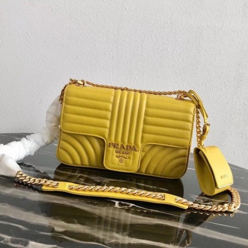 Prada Diagramme medium leather bag 1BD108 yellow