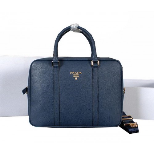 Prada Grainy Calf Leather Briefcase 80661 Blue