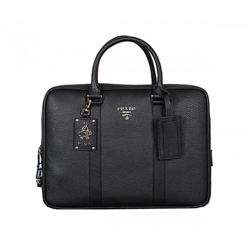 Prada Grainy Calf Leather Briefcase VA0089 Black