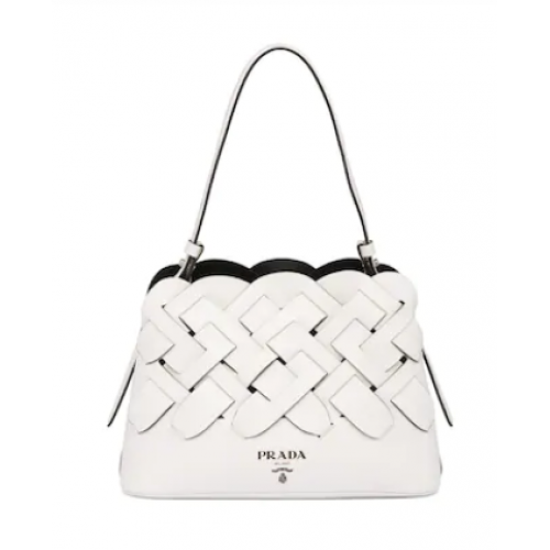 Prada Leather Prada Tress Handbag 1BA290 white