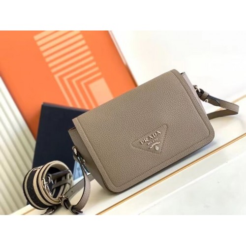 Prada Leather bag with shoulder strap 1DB443 gray