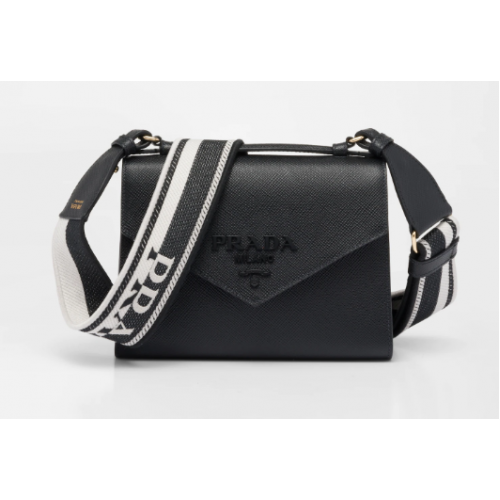 Prada Monochrome Saffiano and leather bag 1BD317 black