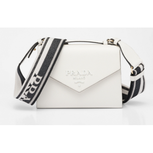 Prada Monochrome Saffiano and leather bag 1BD317 white