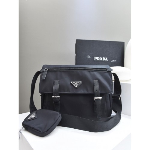Prada Nylon Flap Messenger shoulder Bag PN1259 Black