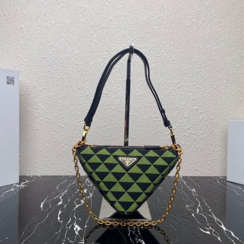 Prada Symbole leather and fabric mini bag 1BC176 Green