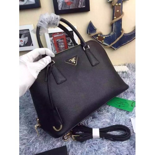 Prada Original Leather Medium Shell Bag P0837 Black