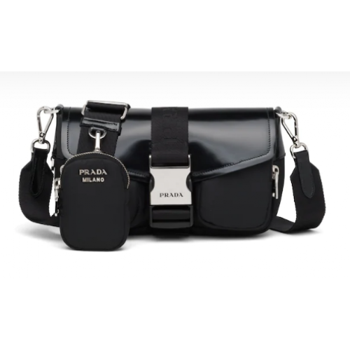 Prada Pocket nylon and brushed leather bag 1BD295 black