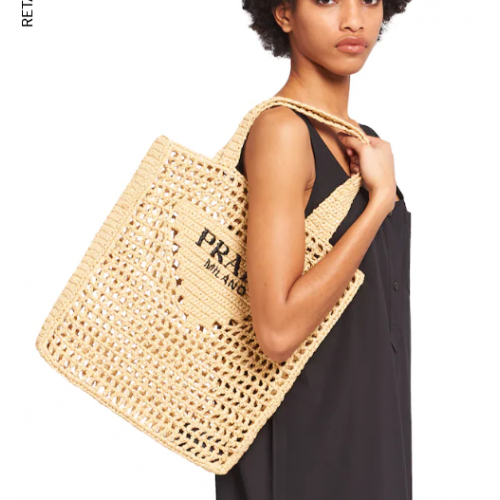 Prada Raffia tote bag 1CH393 Biscuits