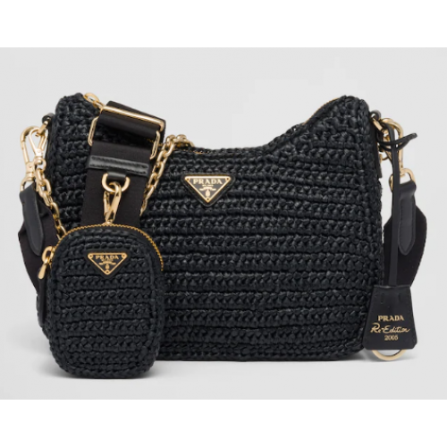 Prada Re-Edition 2005 raffia bag 1BH204 black