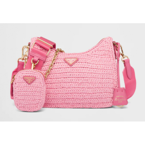 Prada Re-Edition 2005 raffia bag 1BH204 pink