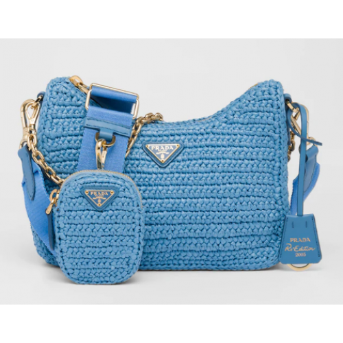Prada Re-Edition 2005 raffia bag 1BH204 sky blue