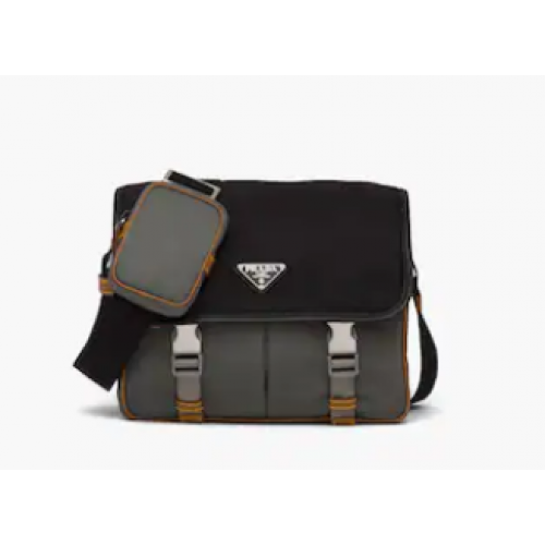 Prada Re-Nylon and Saffiano leather shoulder bag 2VD769 black&gray