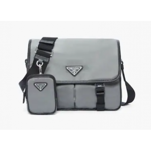 Prada Re-Nylon and Saffiano leather shoulder bag 2VD769 gray