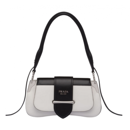Prada Sidonie leather shoulder bag 1BD168 White&Black
