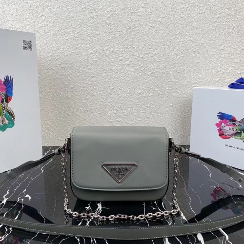 Prada Small brushed leather shoulder bag 1BA263 grey