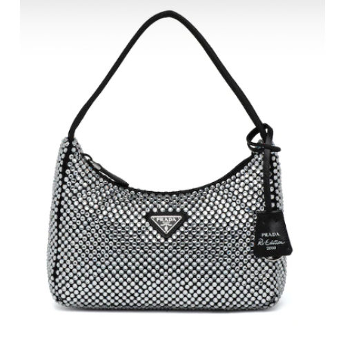 Prada Satin mini-bag with artificial crystals 1BE515Z black