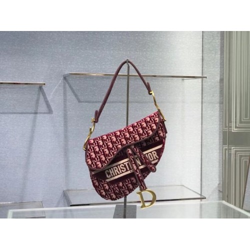 SADDLE BAG Dior Oblique Embroidered Velvet C0044 Burgundy