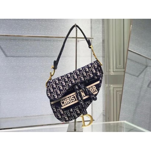 SADDLE BAG Dior Oblique Embroidered Velvet C0044 blue