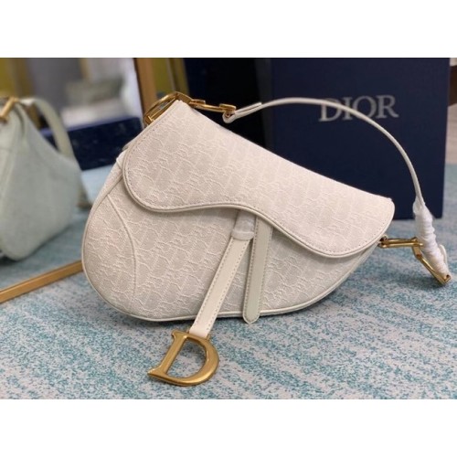 SADDLE BAG Gray Dior Oblique Embroidered Denim M0446C cream