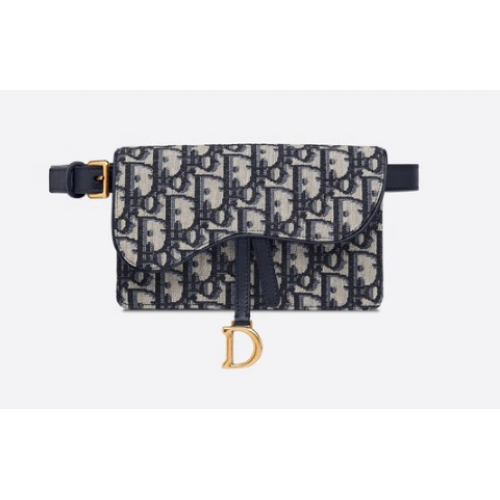 SADDLE BELT POUCH Blue Dior Oblique Jacquard S5619C