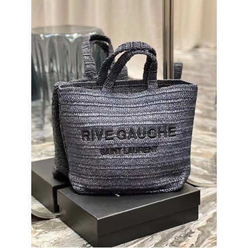 SAINT LAURENT RIVE GAUCHE SUPPLE TOTE BAG IN RAFFIA CROCHET 688864 black