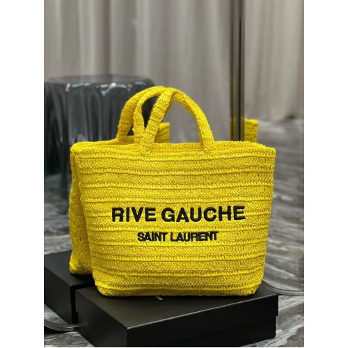 SAINT LAURENT RIVE GAUCHE SUPPLE TOTE BAG IN RAFFIA CROCHET 688864 yellow