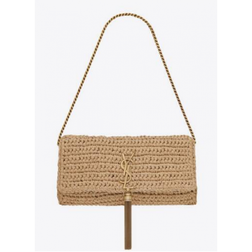 SAINT LAUREN KATE 99 CHAIN BAG WITH TASSEL IN RAFFIA Y664276 apricot