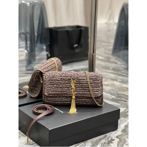 SAINT LAUREN KATE 99 CHAIN BAG WITH TASSEL IN RAFFIA Y664276 Coffee
