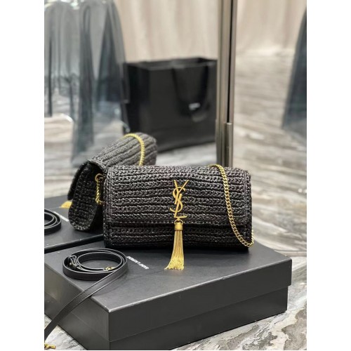 SAINT LAUREN KATE 99 CHAIN BAG WITH TASSEL IN RAFFIA Y664276 black