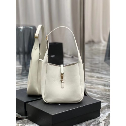 SAINT LAUREN LE 5 A 7 SOFT SMALL HOBO BAG IN SMOOTH LEATHER 713938 white