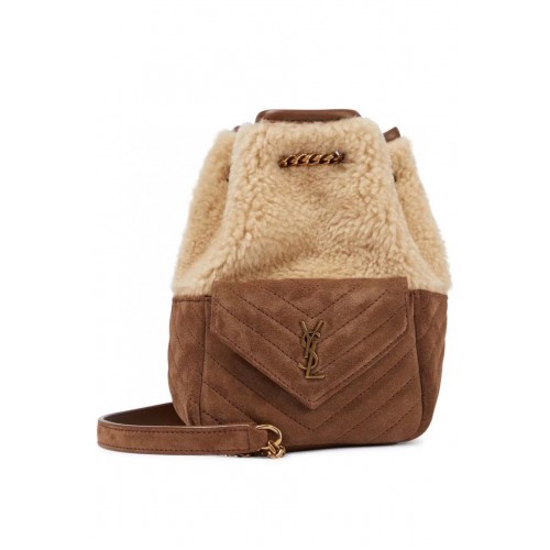 SAINT LAUREN LE MAILLON BUCKET BAG IN SUEDE Y665512 Khaki