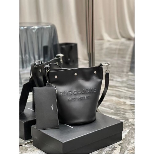 SAINT LAUREN RIVE GAUCHE BUCKET BAG IN SMOOTH LEATHER Y689299A black