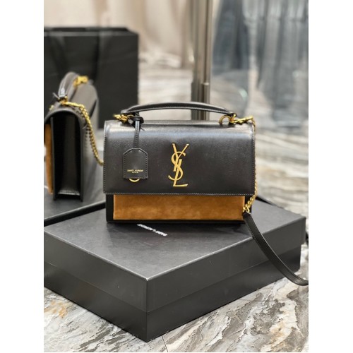 SAINT LAUREN SUNSET MEDIUM TOP HANDLE IN SMOOTH LEATHER 634723 BLACK&brown