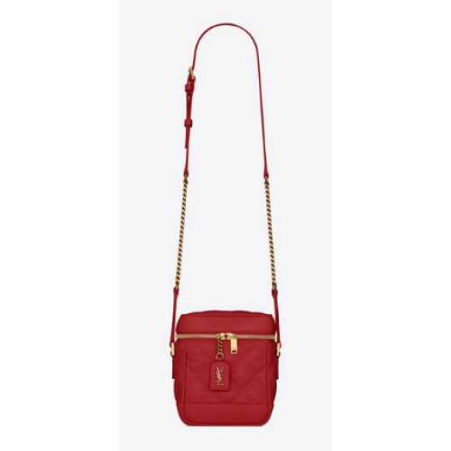 SAINT LAURENT 80S VANITY BAG IN CARRE-QUILTED GRAIN DE POUDRE EMBOSSED LEATHER 649779 red