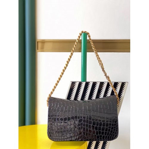 SAINT LAURENT CASSANDRA IN CROCODILE-EMBOSSED SHINY LEATHER Y642009 black